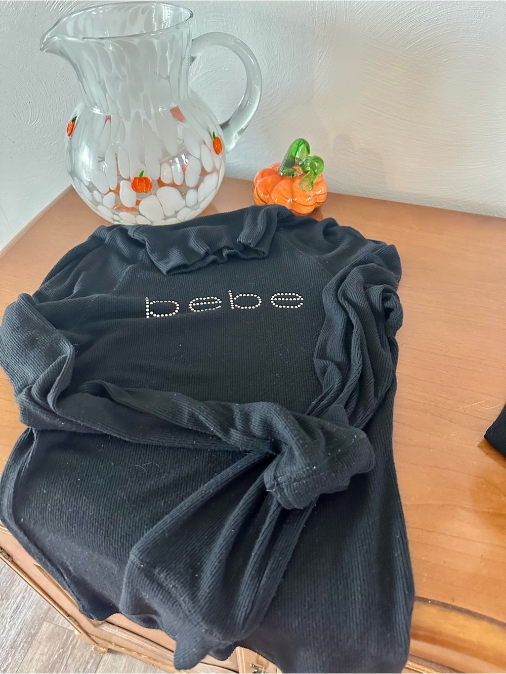bebe Black Rhinestone Logo Ribbed Tops - Pair - Picture 3 of 4